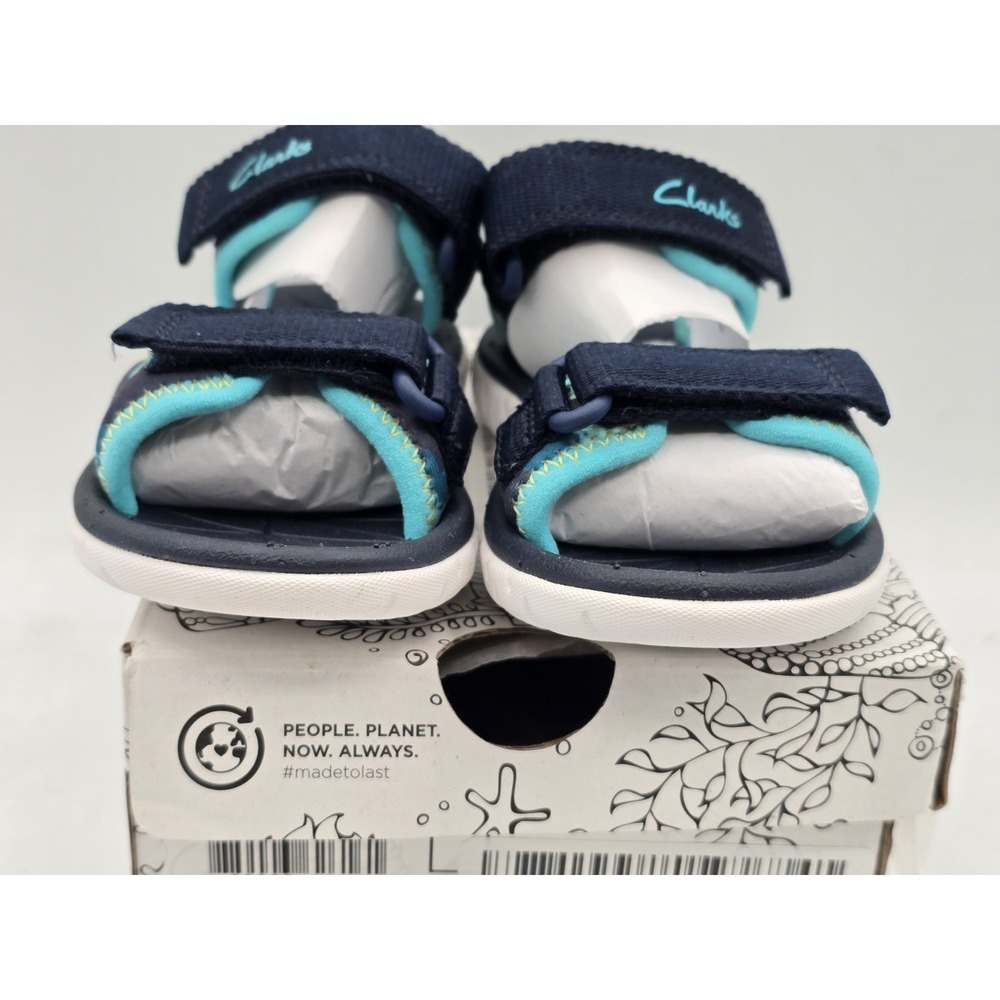 Clarks - Kids - Adjustable Sandals, SurfingTide K - Navy Marine Dinosaur‎ Sz 8 M - Picture 3 of 13